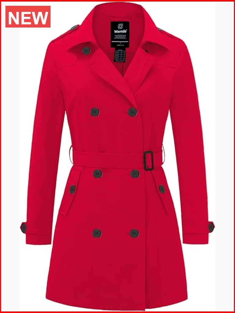 Waterproof Trench Coat With Belt - Classic Lapel Outerwear Long Sleeve